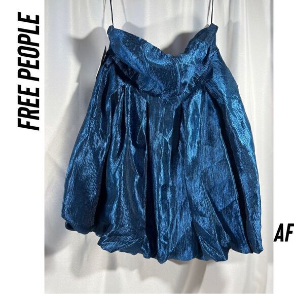 FREE PEOPLE KRISTA STRAPLESS SHIMMERING BLUE SEAS MINI DRESS NWT NEW LARGE - Picture 6 of 14
